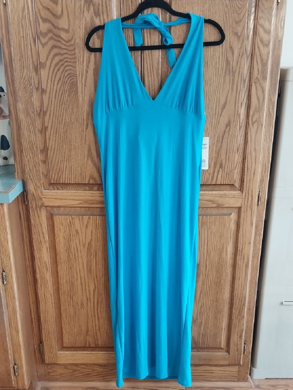 No Boundaries NWT Women's Halter Maxi Dress Size Large Blue Body Con Coquette